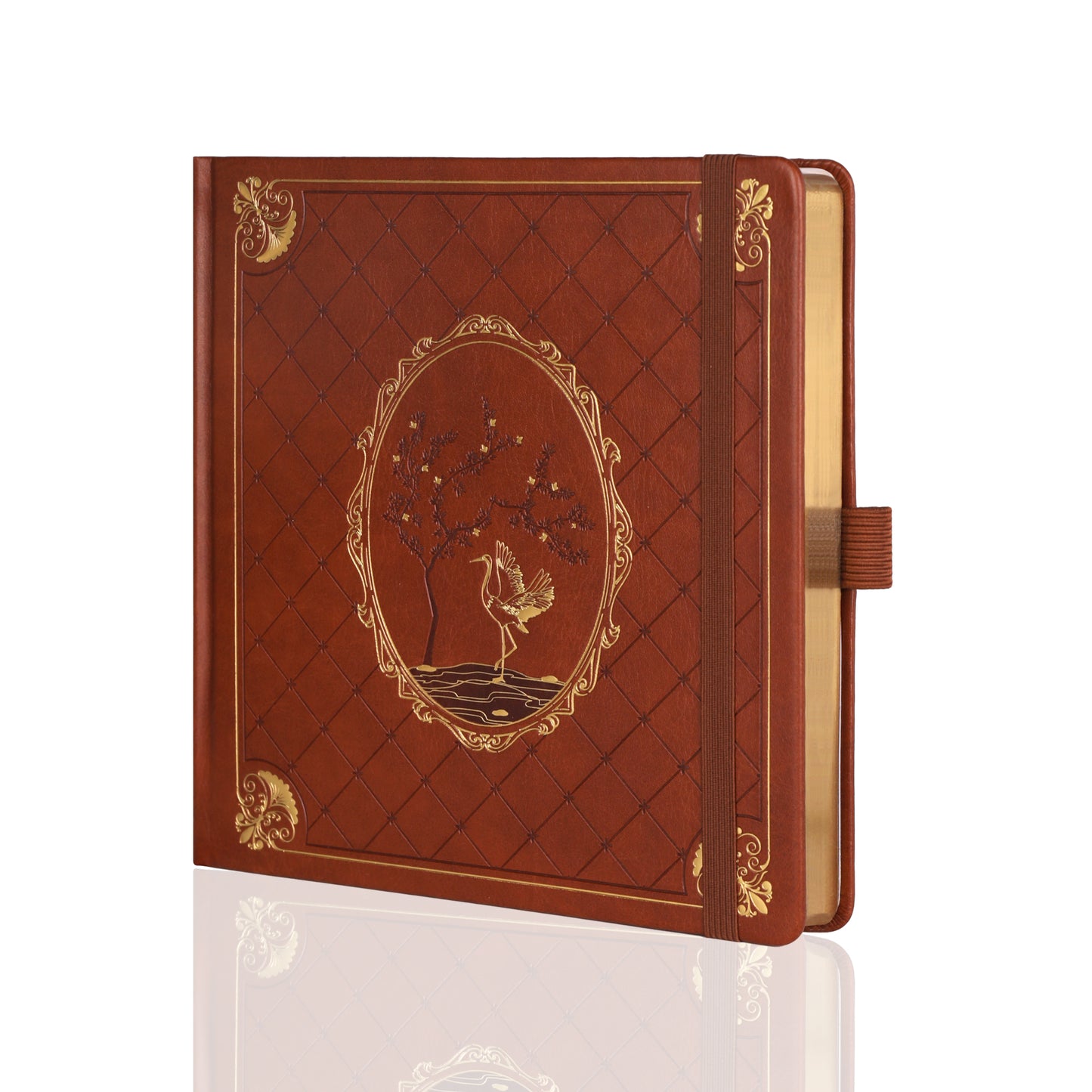8x8 Square Crane Dot Grid Notebook - Brown