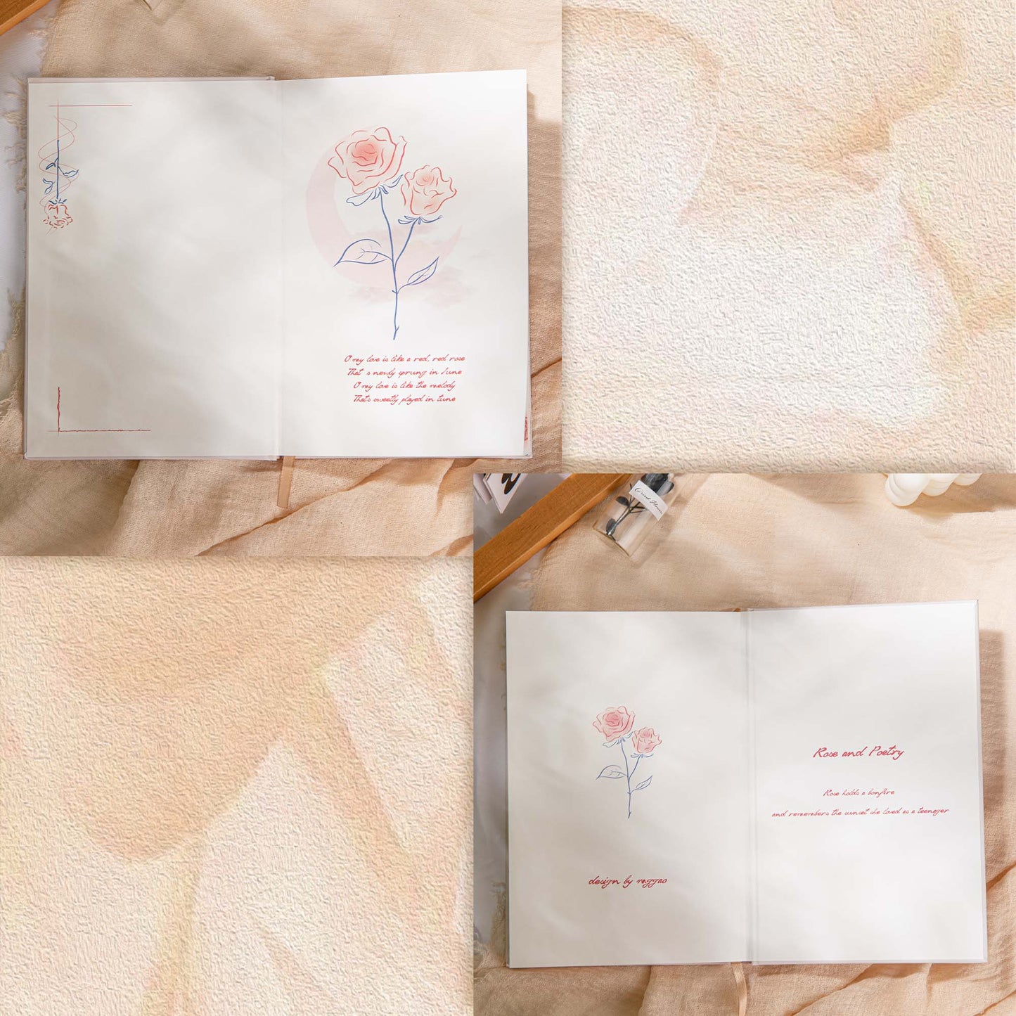 Hardcover Notebook - A5 - Rose and Poetry - Blue