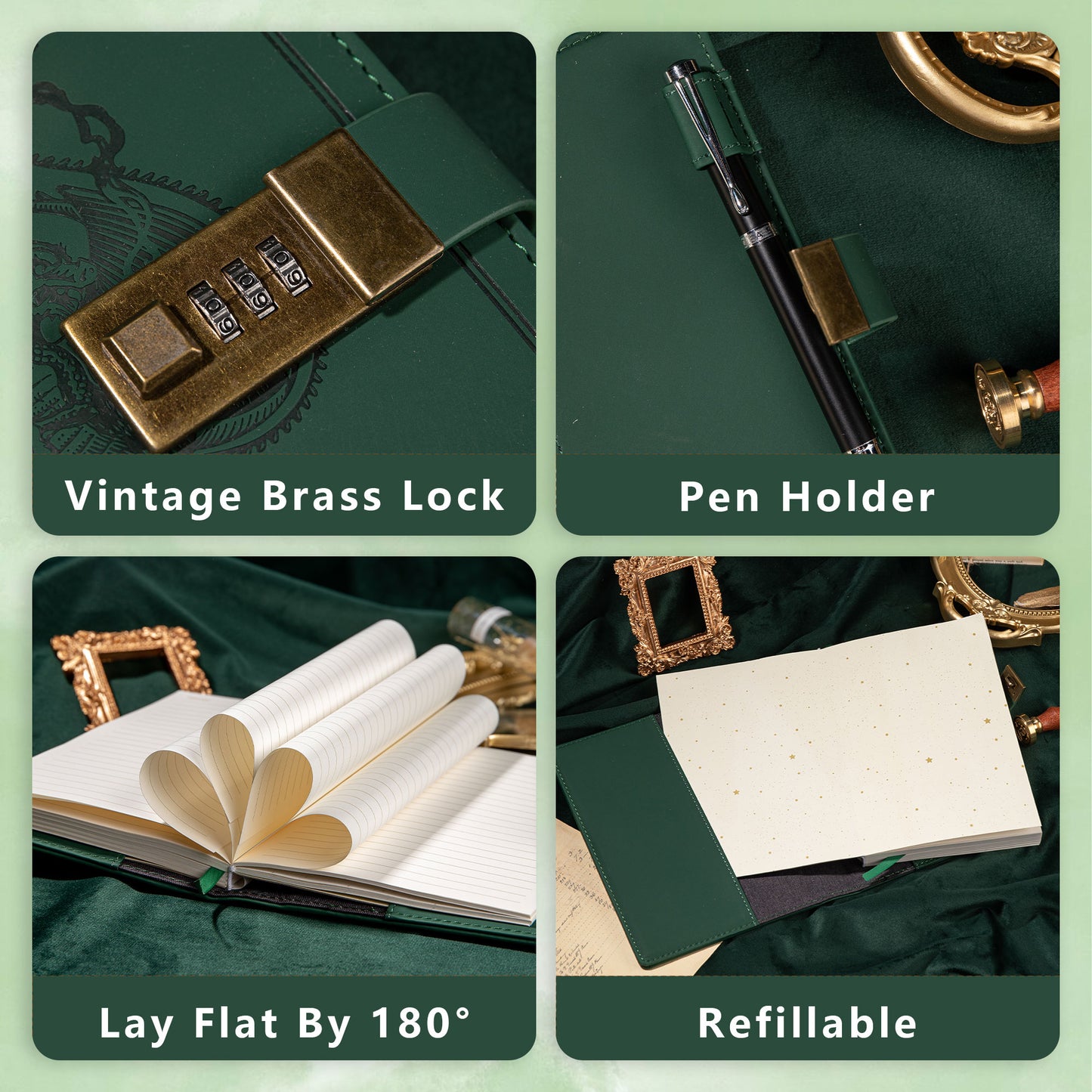 Dragon Legends Leather Lock Journal - B6 - Ruled - Green
