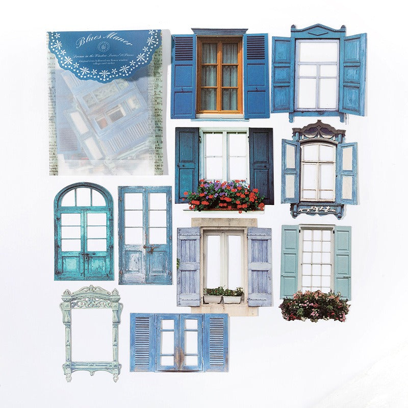 Dream in the Window Collage Scrapbook Paper - Blue - 10 Pcs
