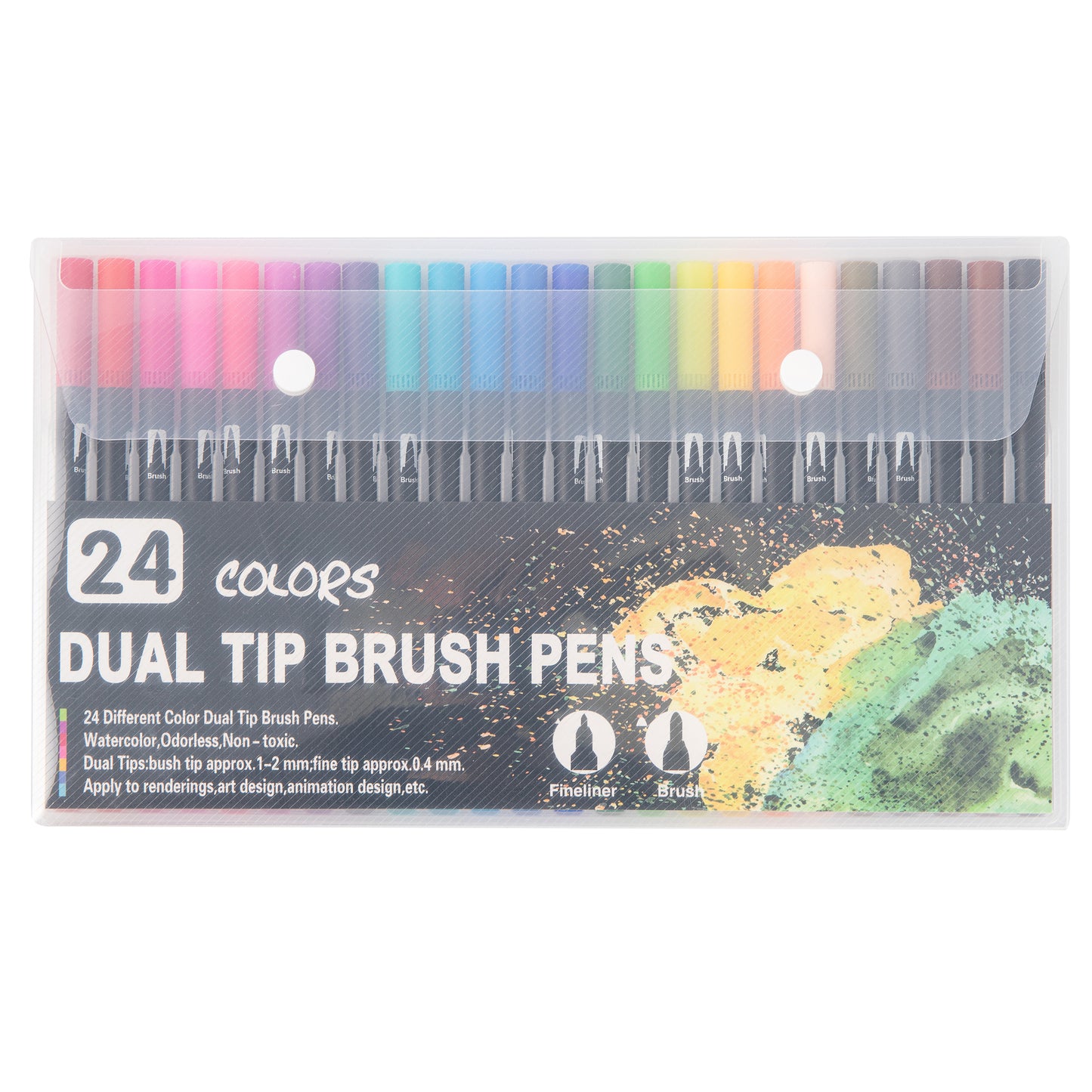 Dual Tip Water-Based Brush Pen - 24 Color Set