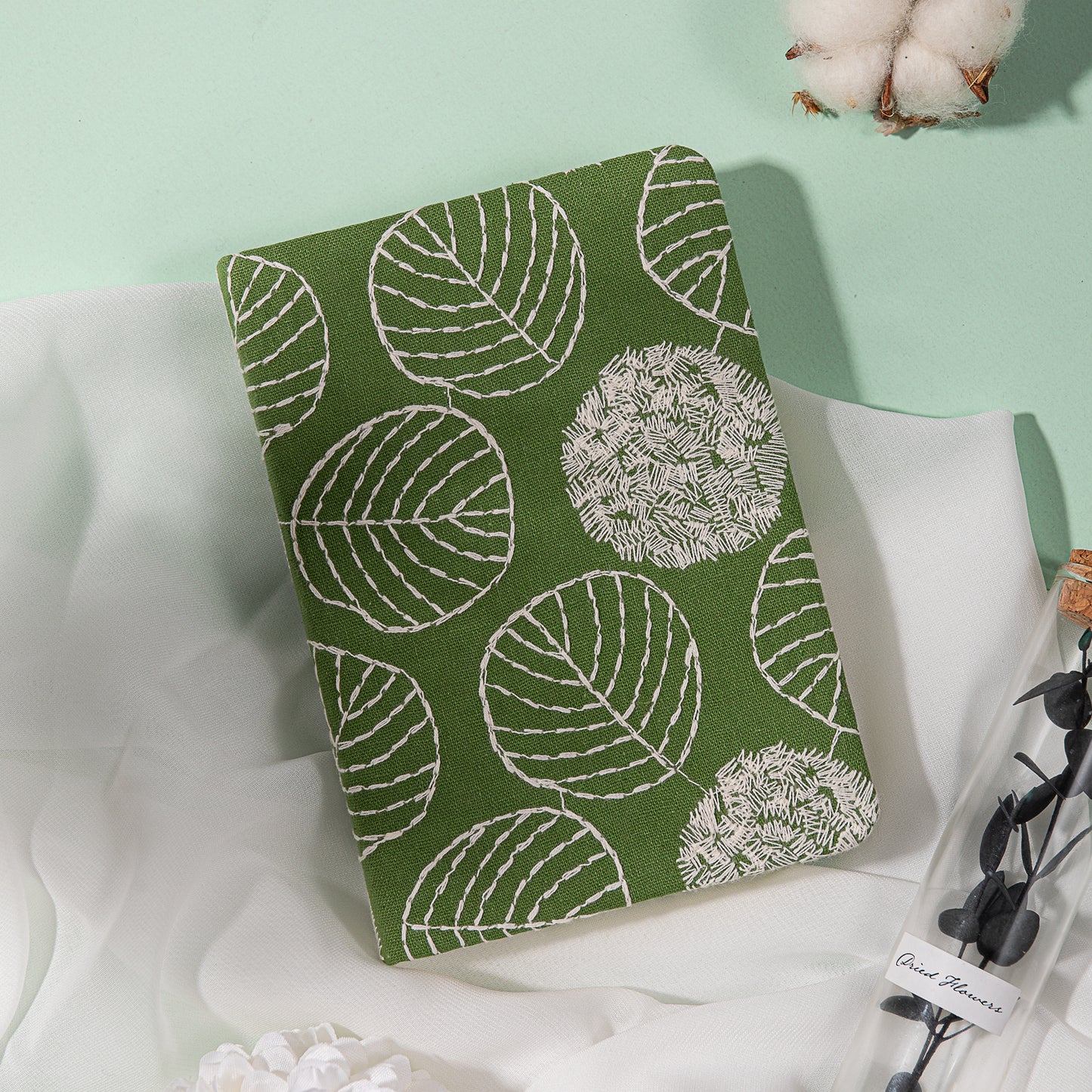 Flower & Tree Lined & Blank Notebook - A6 - Green