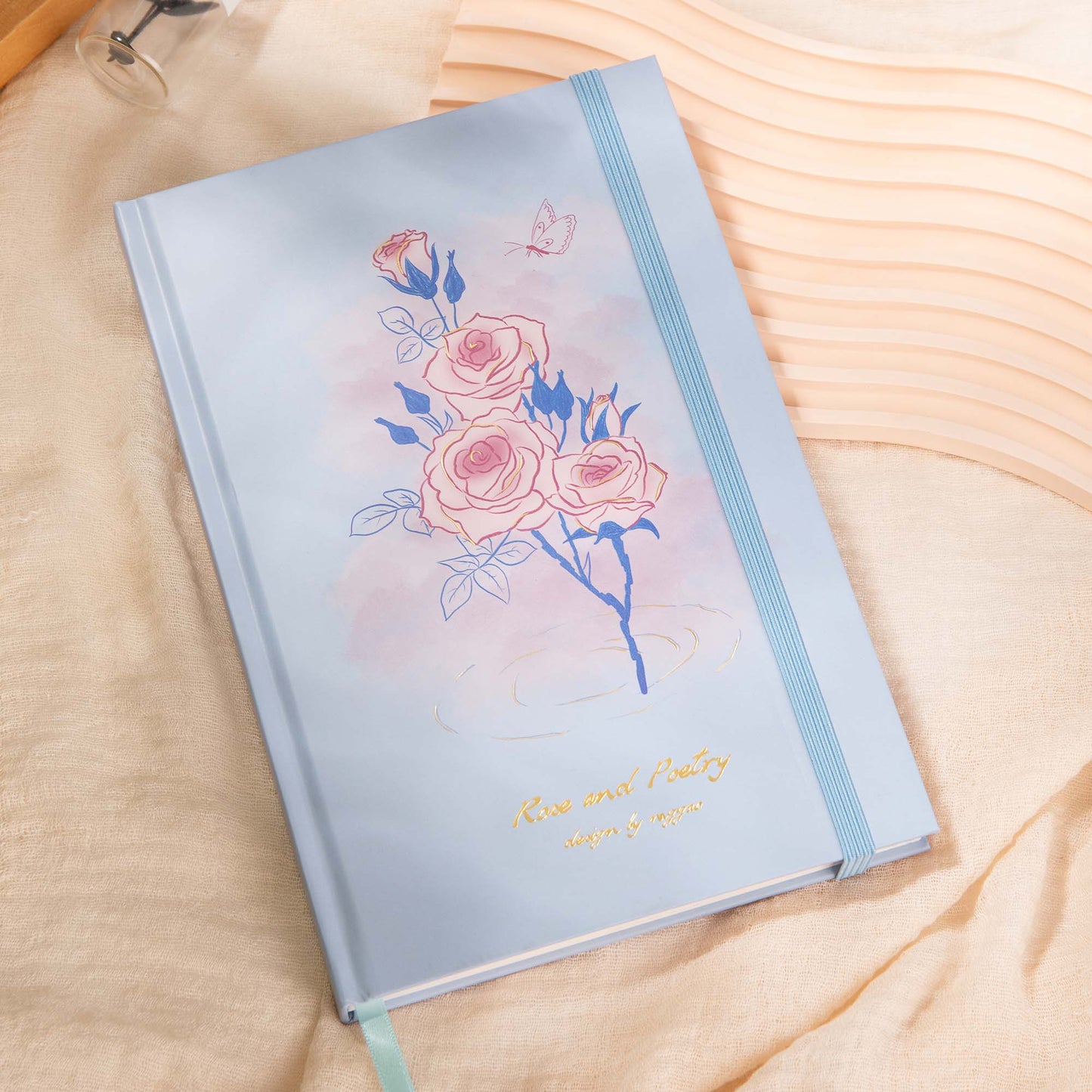 Hardcover Notebook - A5 - Rose and Poetry - Blue