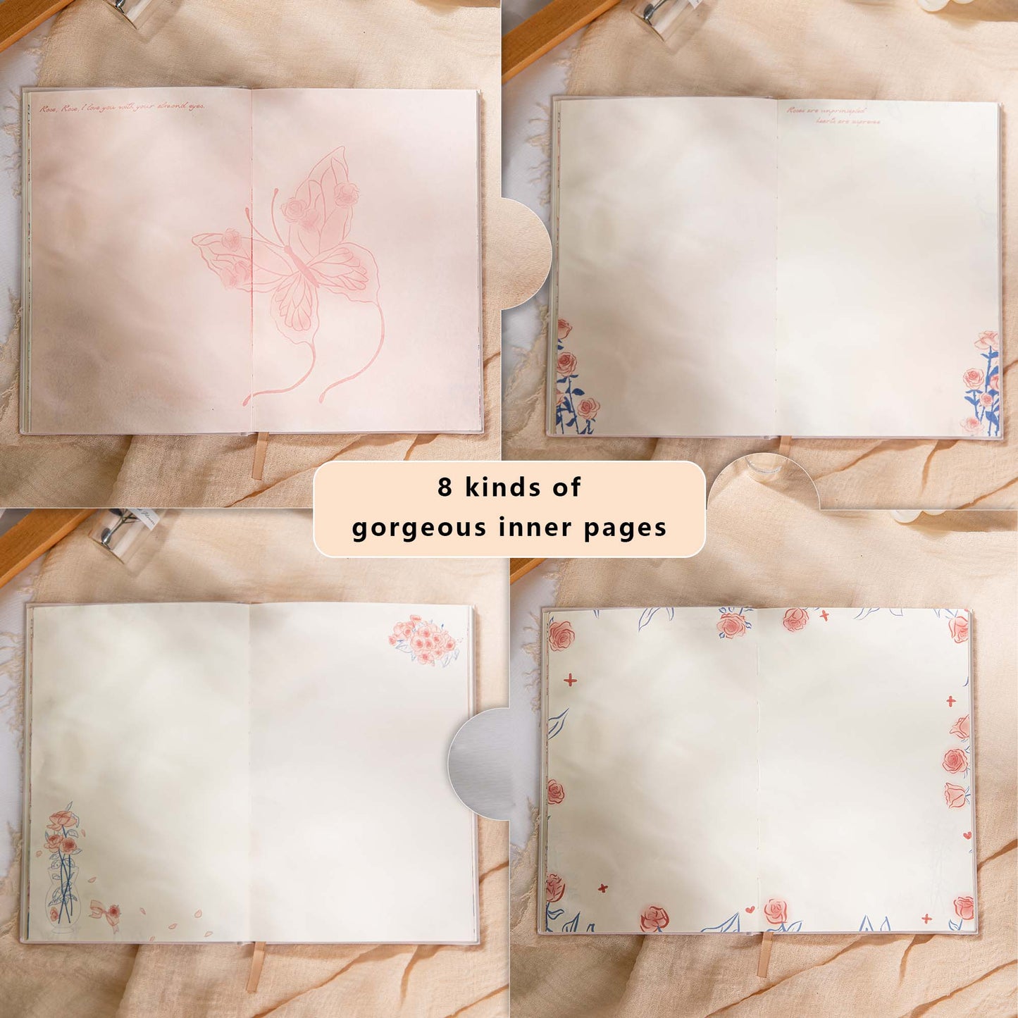 Hardcover Notebook - A5 - Rose and Poetry - Blue