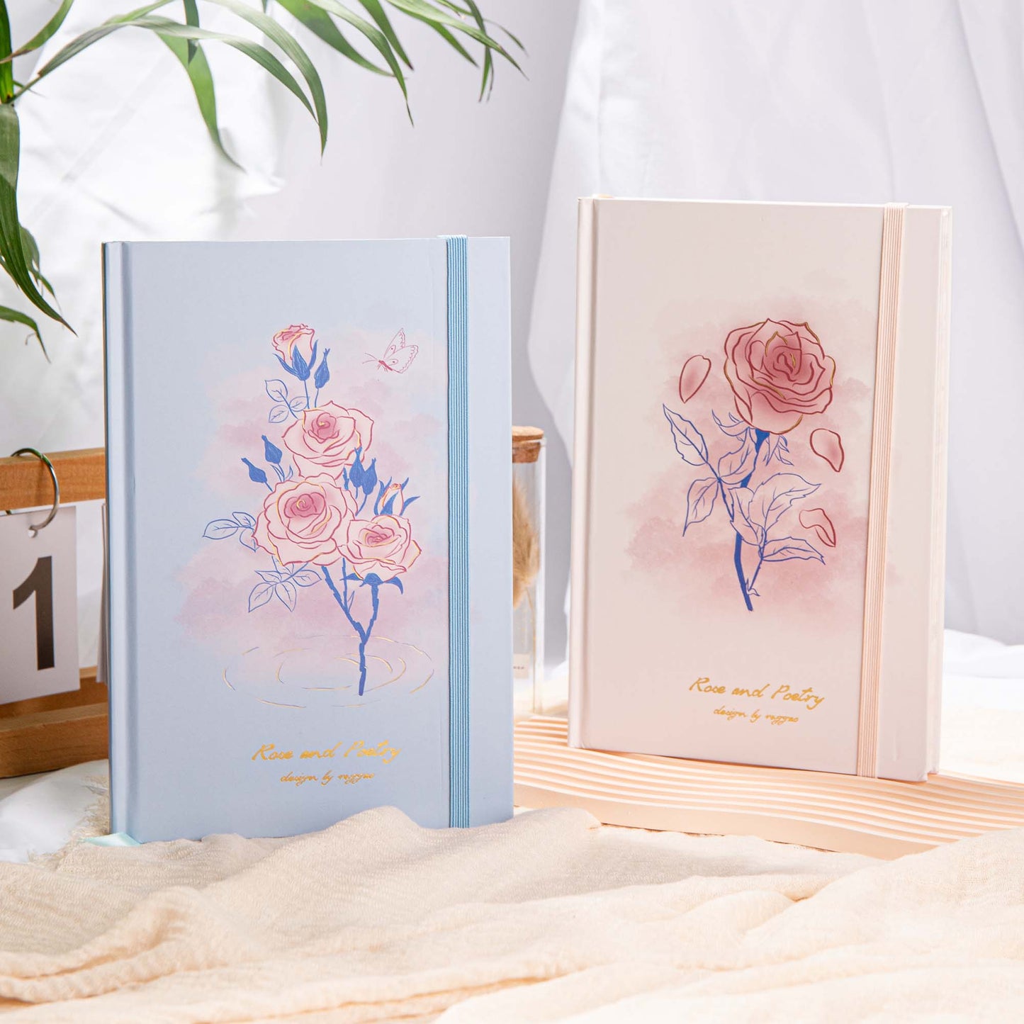 Hardcover Notebook - A5 - Rose and Poetry - Blue