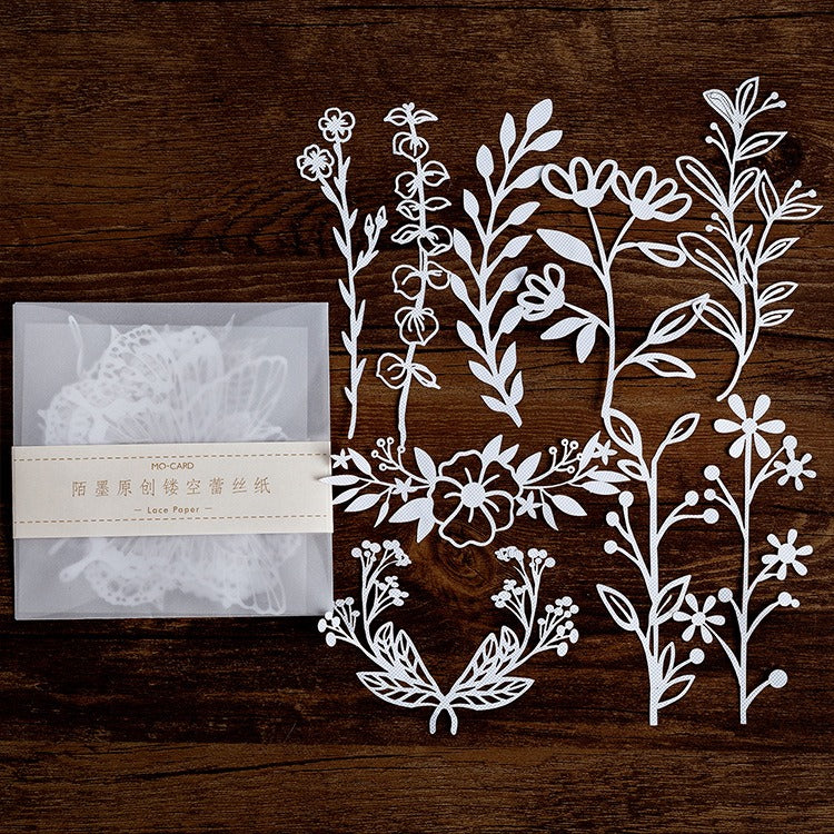 The Song of Flowers & Leaves Lace Cut-out Scrapbook Paper - 10 Sheets