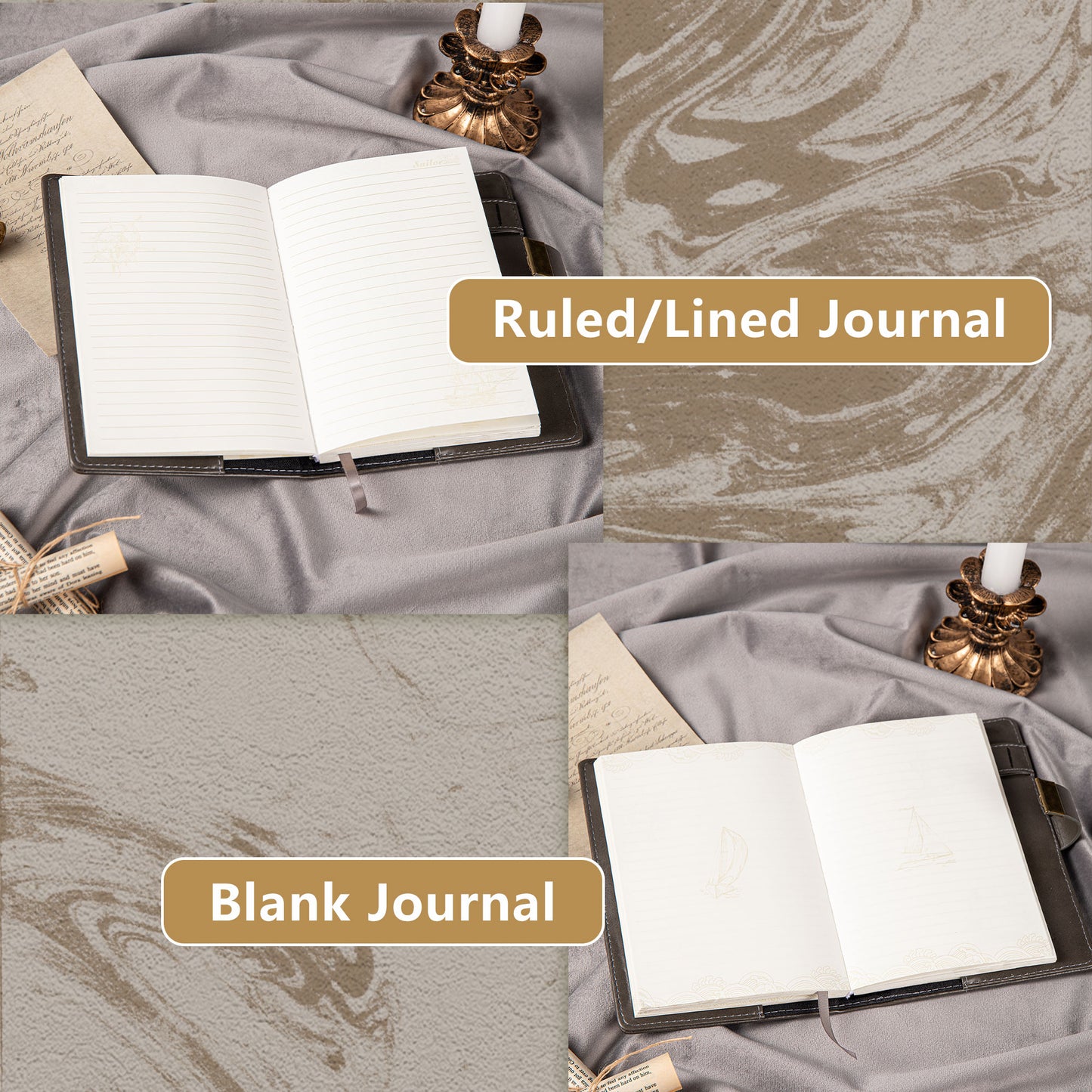 Refillable Leather Sailing Lock Journal - B6 - Gray