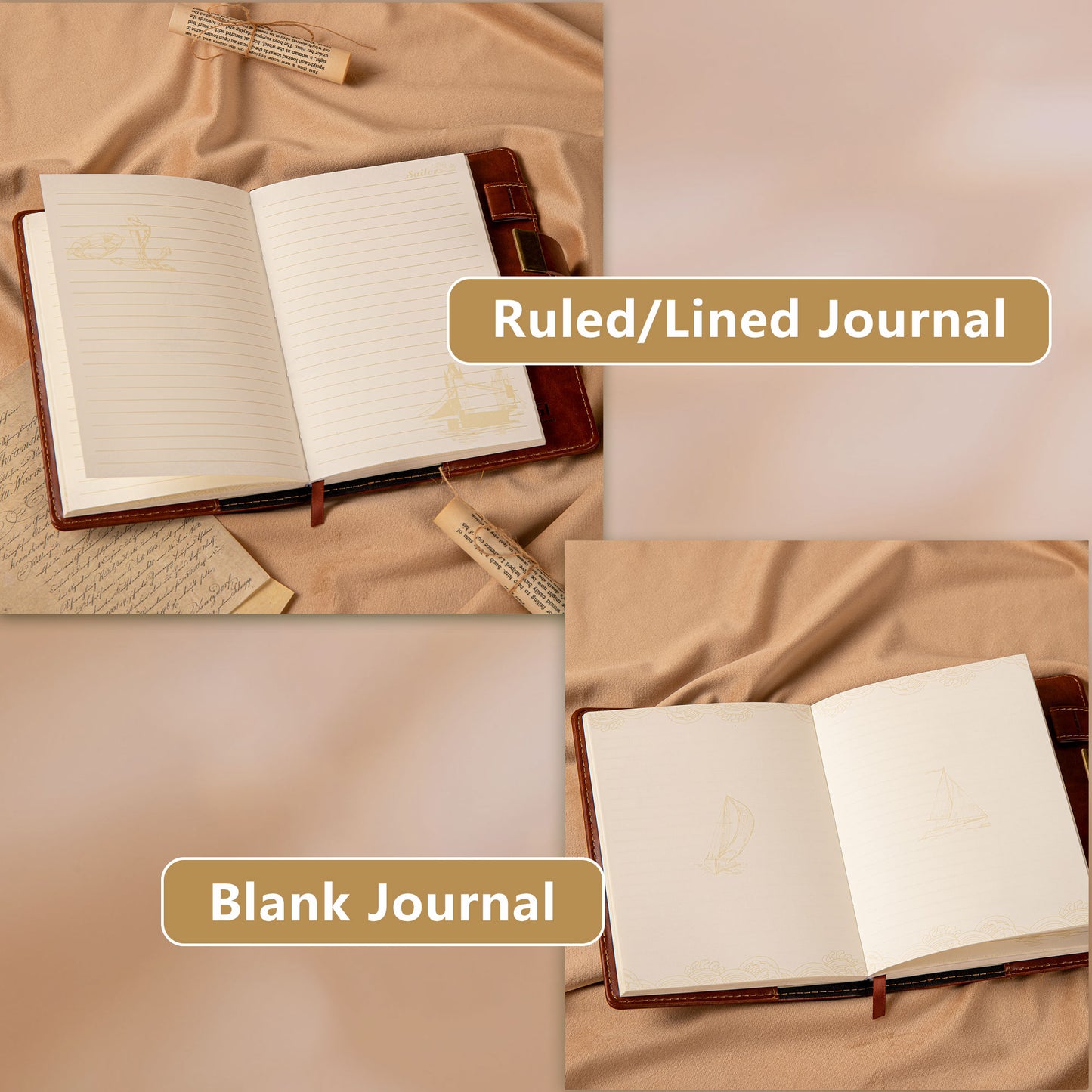 Refillable Leather Sailing Lock Journal - B6 - Red Brown