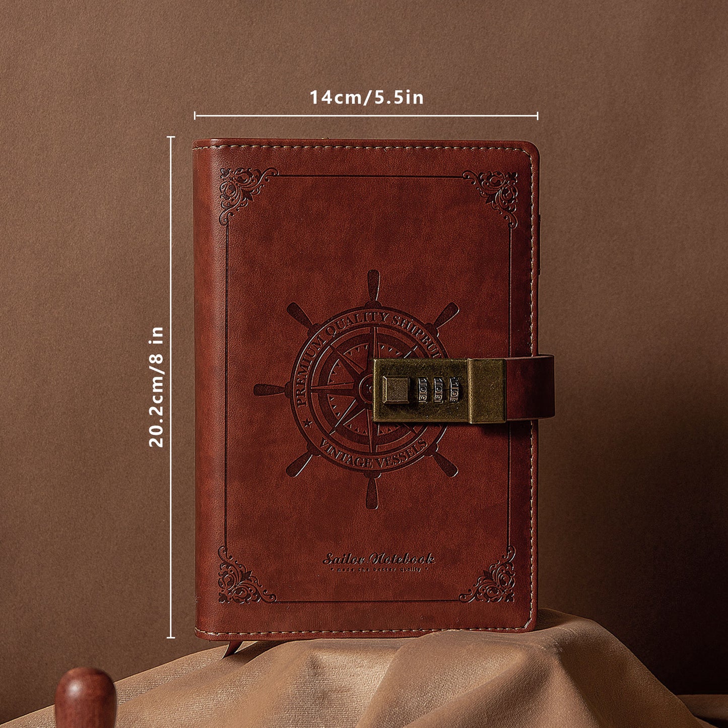 Refillable Leather Sailing Lock Journal - B6 - Red Brown