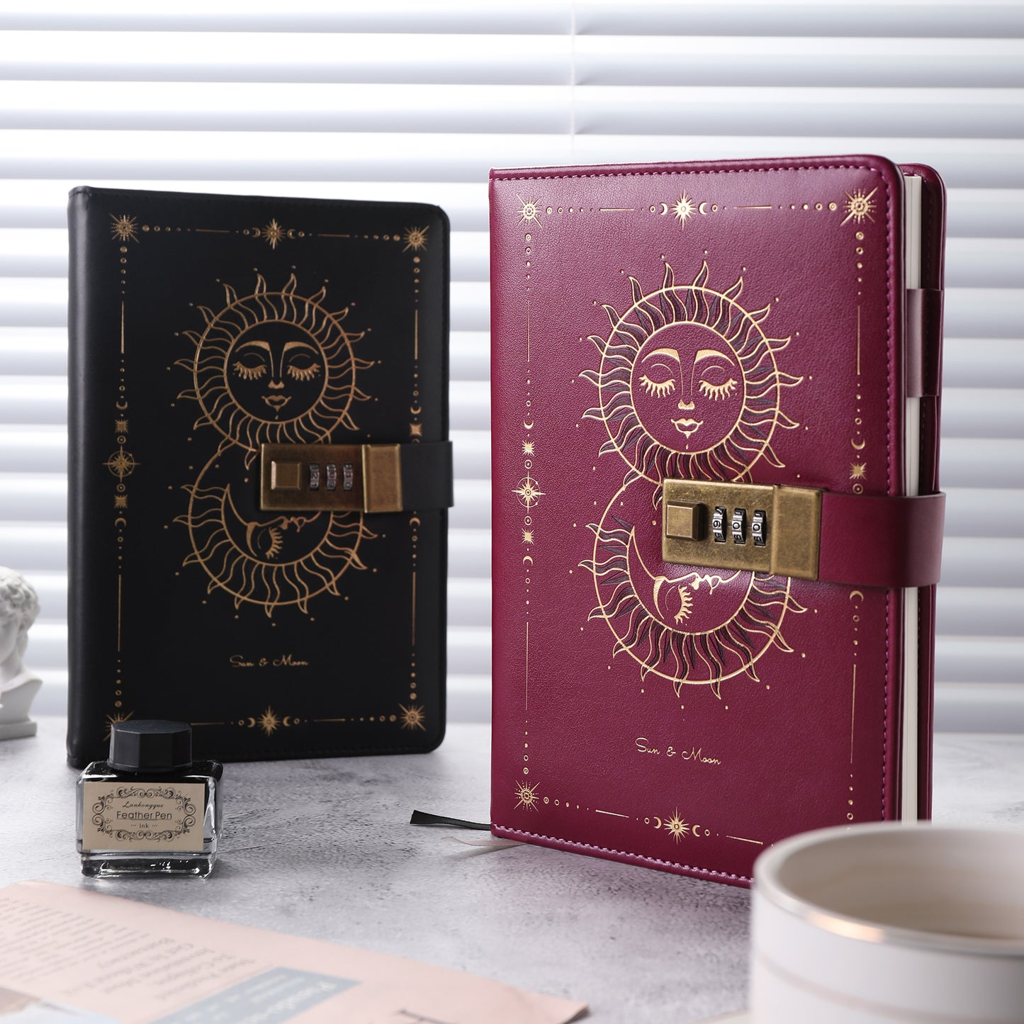 Sun & Moon Lock Journal - B6 - Ruled - Black
