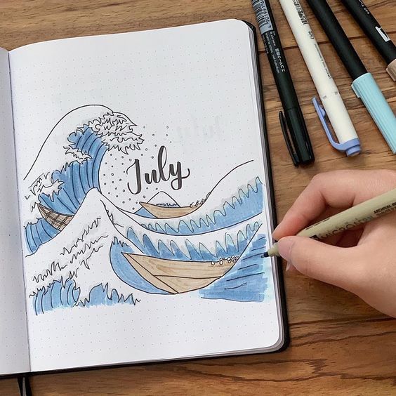 Delightful July Bullet Journal Cover Spread Ideas
