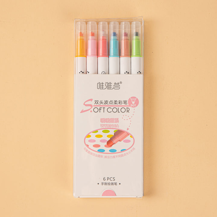 Soft Color Dot Double-Sided Marker - 6 Color Set - Warm