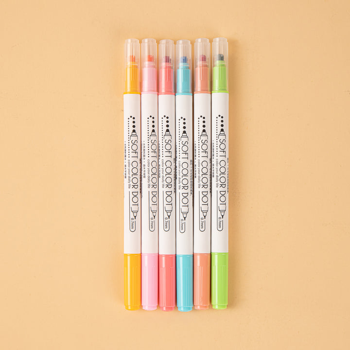 Soft Color Dot Double-Sided Marker - 6 Color Set - Warm
