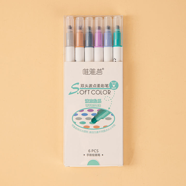 Soft Color Dot Double-Sided Marker - 6 Color Set - Salt