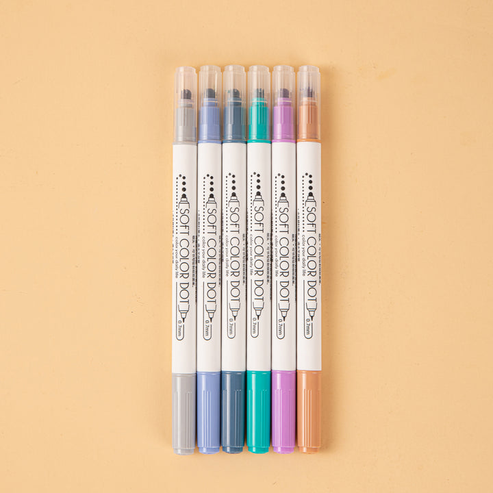 Soft Color Dot Double-Sided Marker - 6 Color Set - Salt