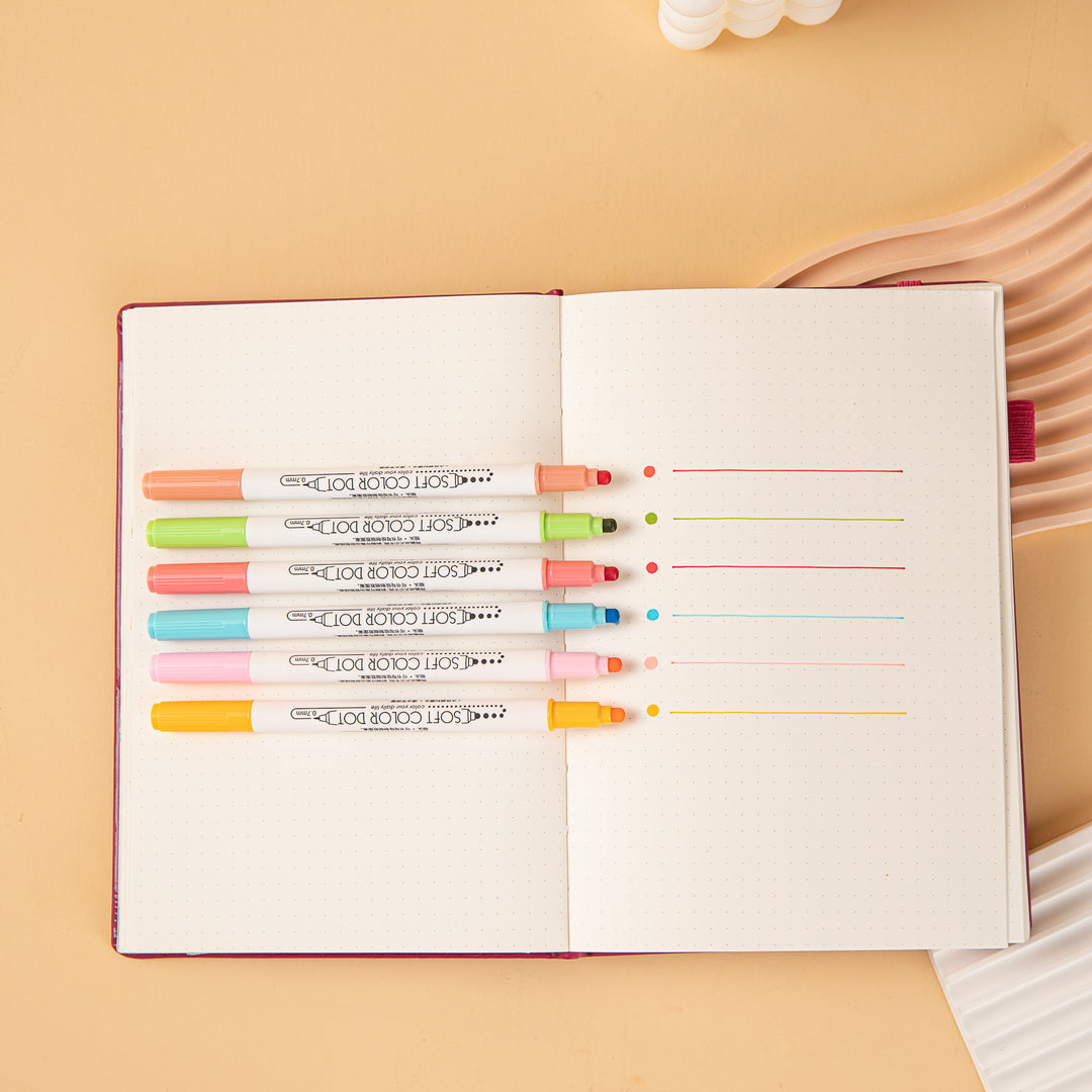 Soft Color Dot Double-Sided Marker - 6 Color Set - Warm