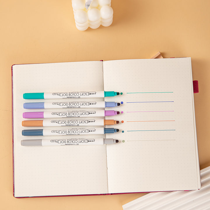 Soft Color Dot Double-Sided Marker - 6 Color Set - Salt