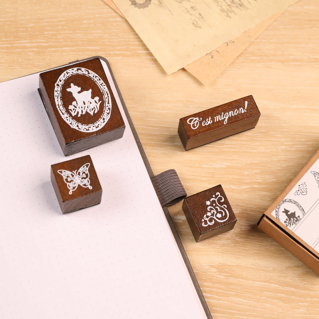 C'est Mignon Wooden Stamp - Set of 4