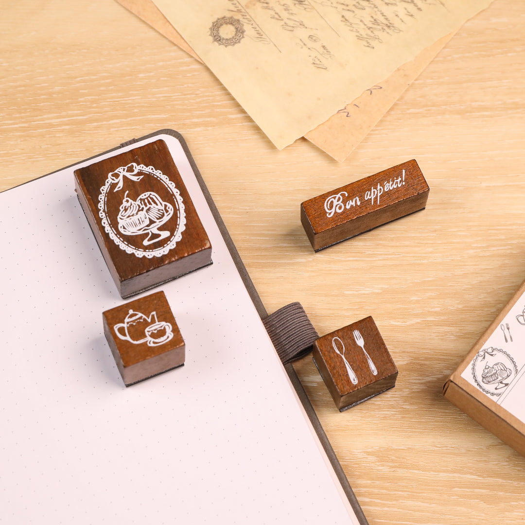 Bon Appetit Wooden Stamp - Set of 4