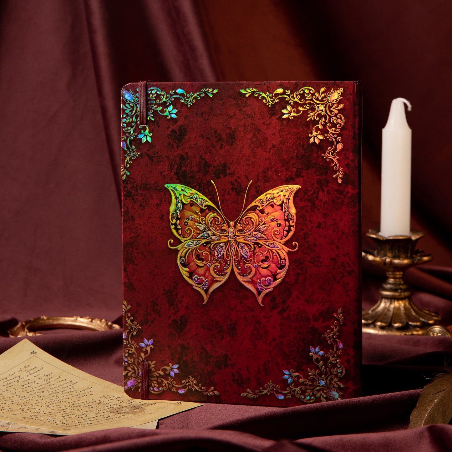 Hardcover 3D Butterfly Notebook - B5 - Ruled - Red