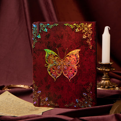 B5 Hardcover 3D Butterfly Notebook - Ruled - Red