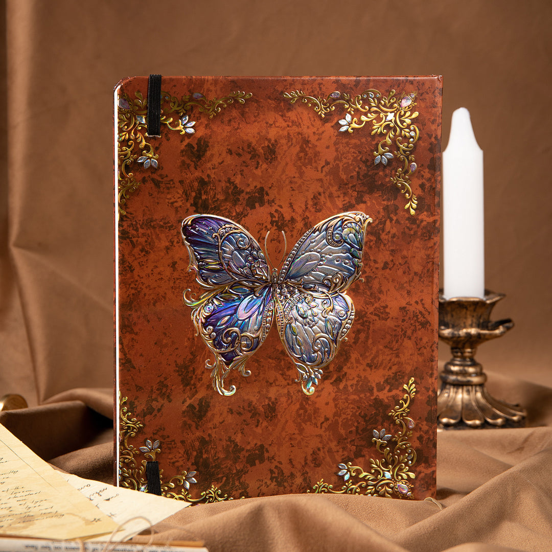 B5 Hardcover 3D Butterfly Notebook - Ruled - Brown