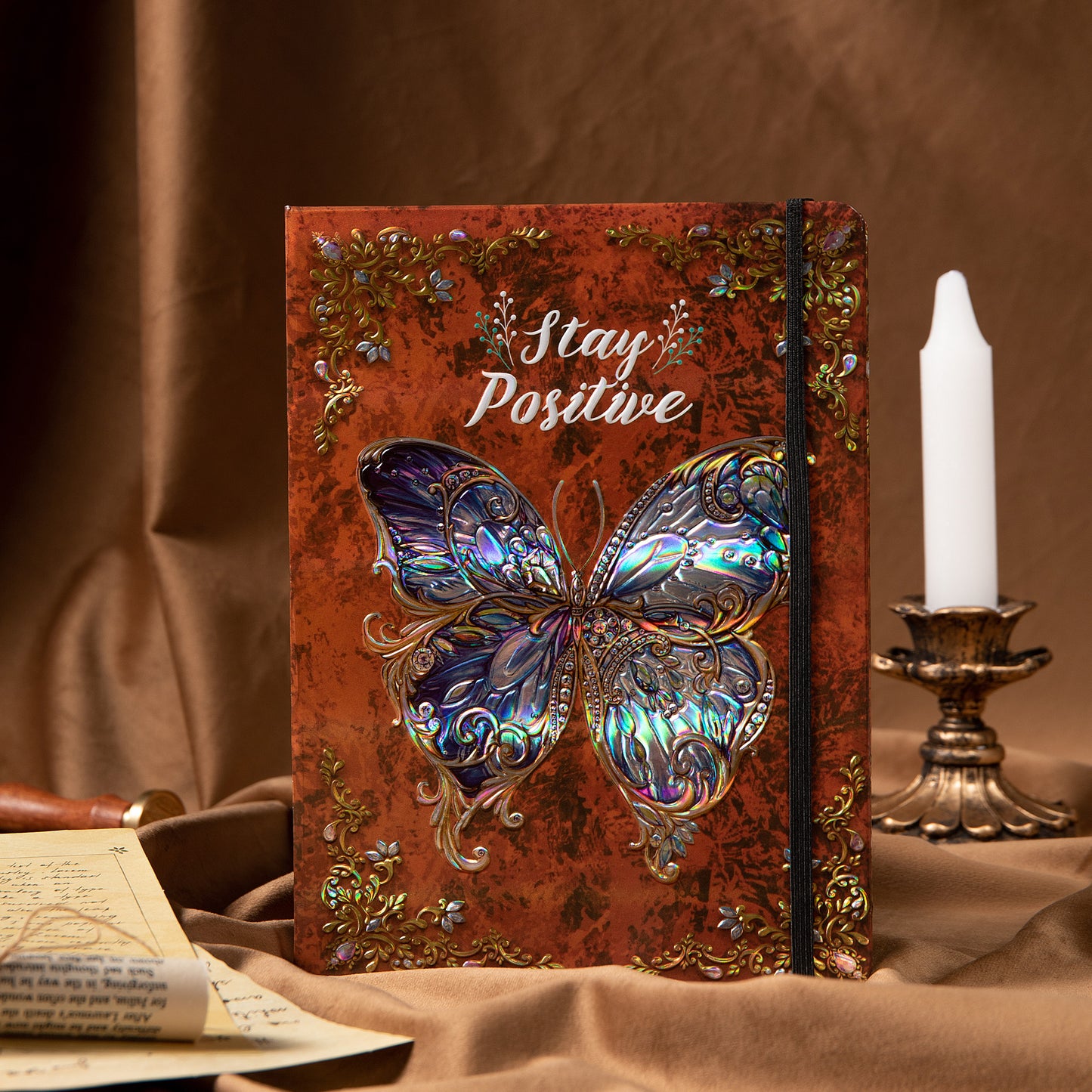 Hardcover 3D Butterfly Notebook - B5 - Ruled - Brown