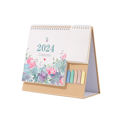 2024 Desk Calendar with Notepad & Sticky Notes - Floral