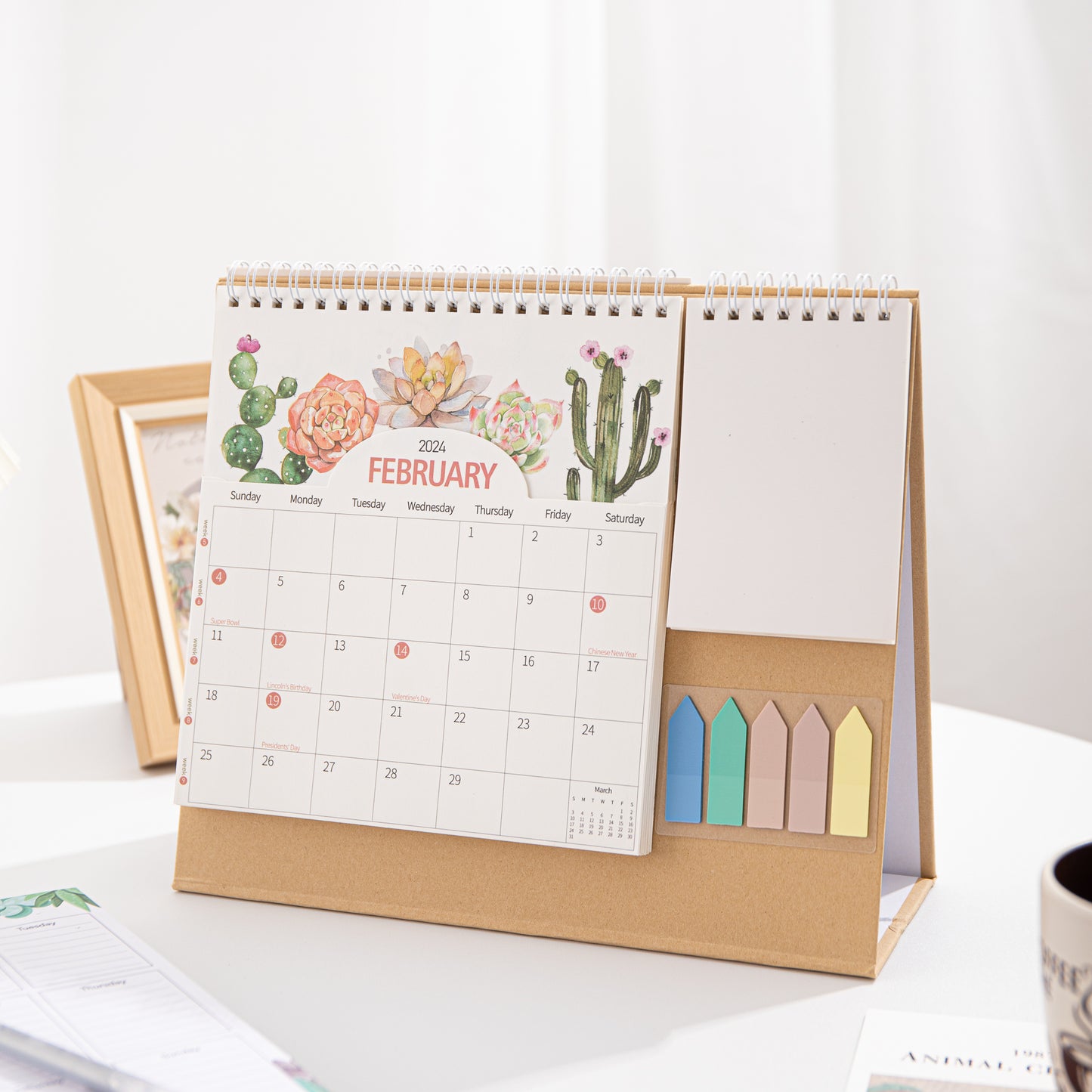 2024 Desk Calendar with Notepad & Sticky Notes - Floral