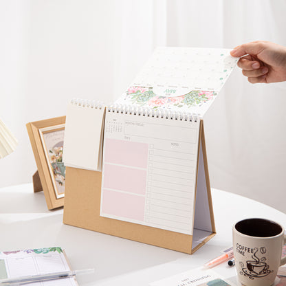 2024 Desk Calendar with Notepad & Sticky Notes - Floral