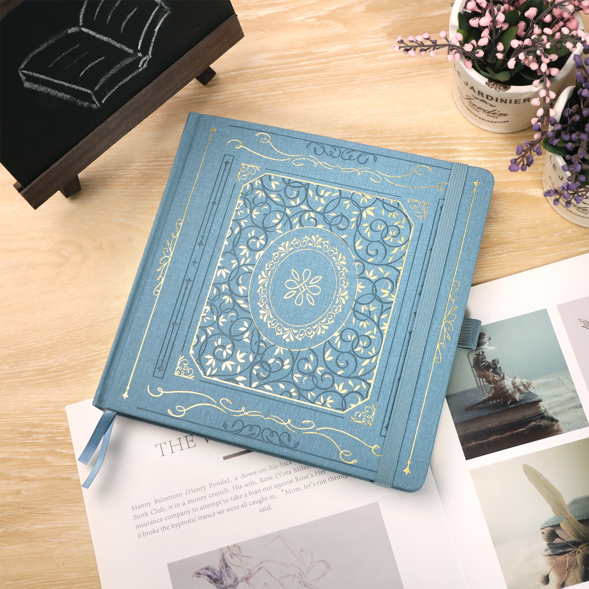8x8 Square Gold Vintage Dot Grid Notebook - Blue – tiefossi