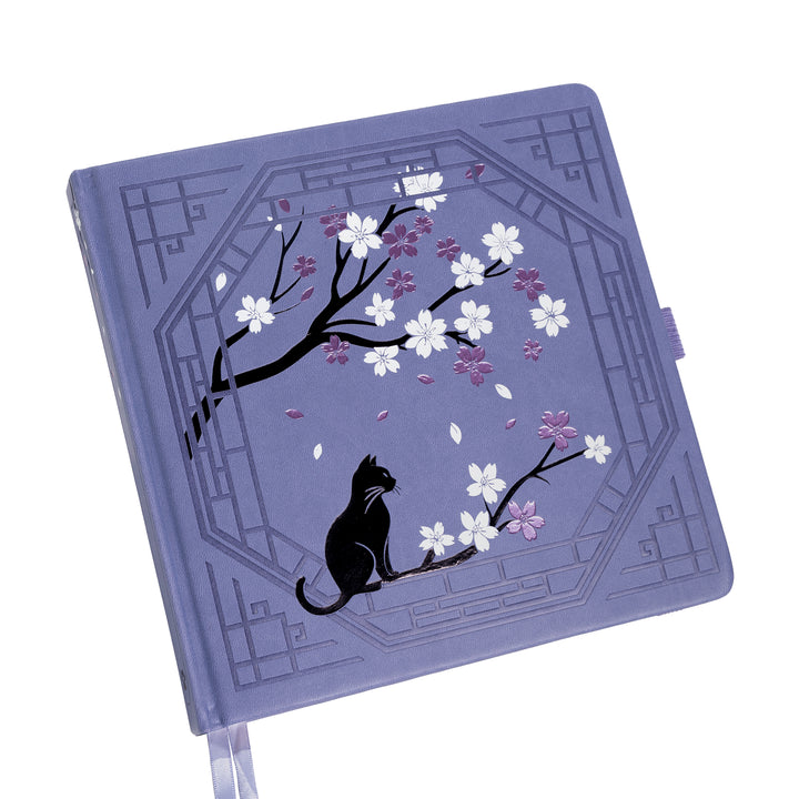 8x8 Square Sakura & Cat Dot Grid Notebook - Deep Purple