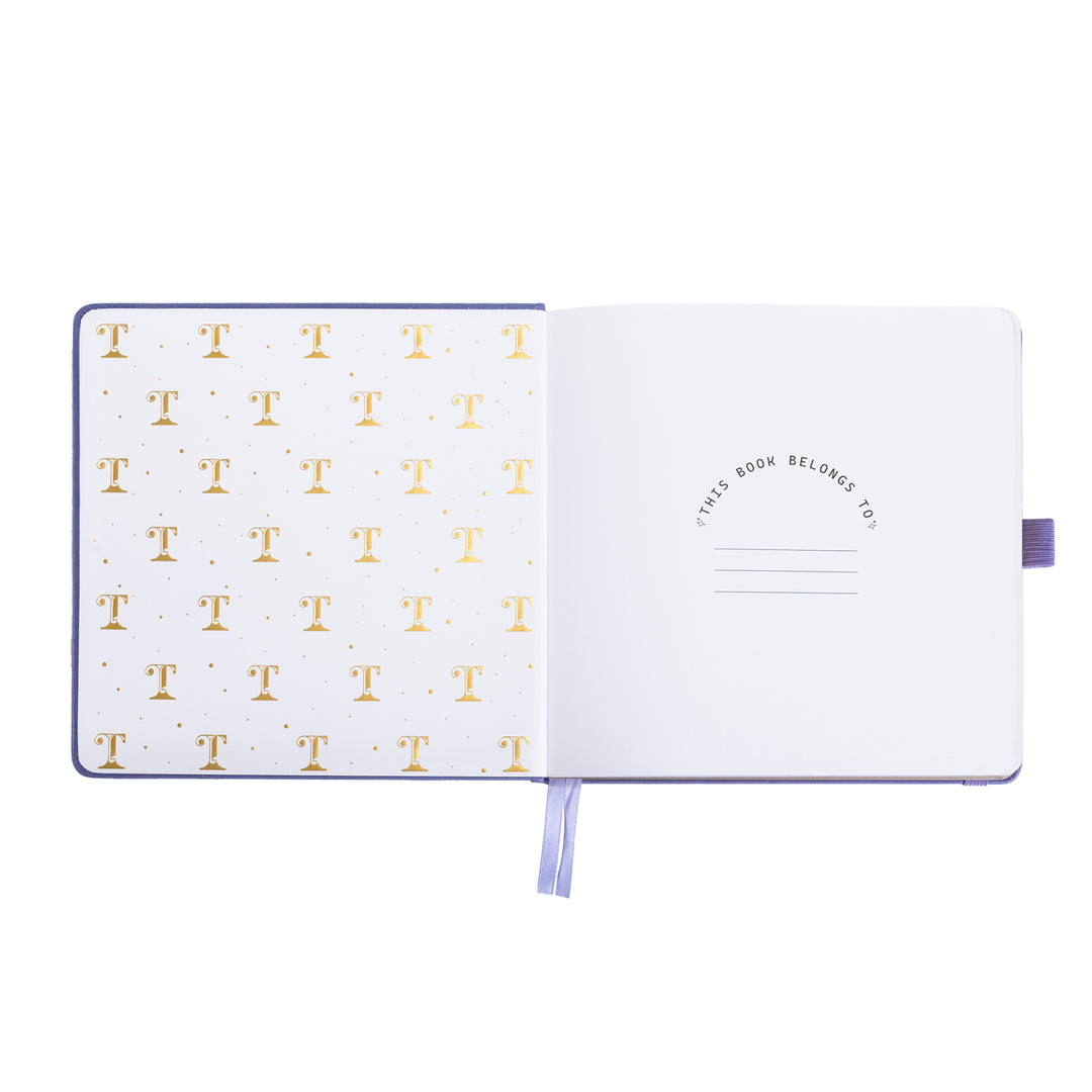 8x8 Square Sakura & Cat Dot Grid Notebook - Deep Purple