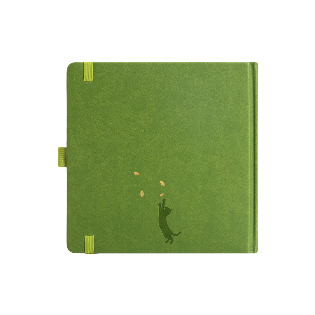 8x8 Square Sakura & Cat Dot Grid Notebook - Green