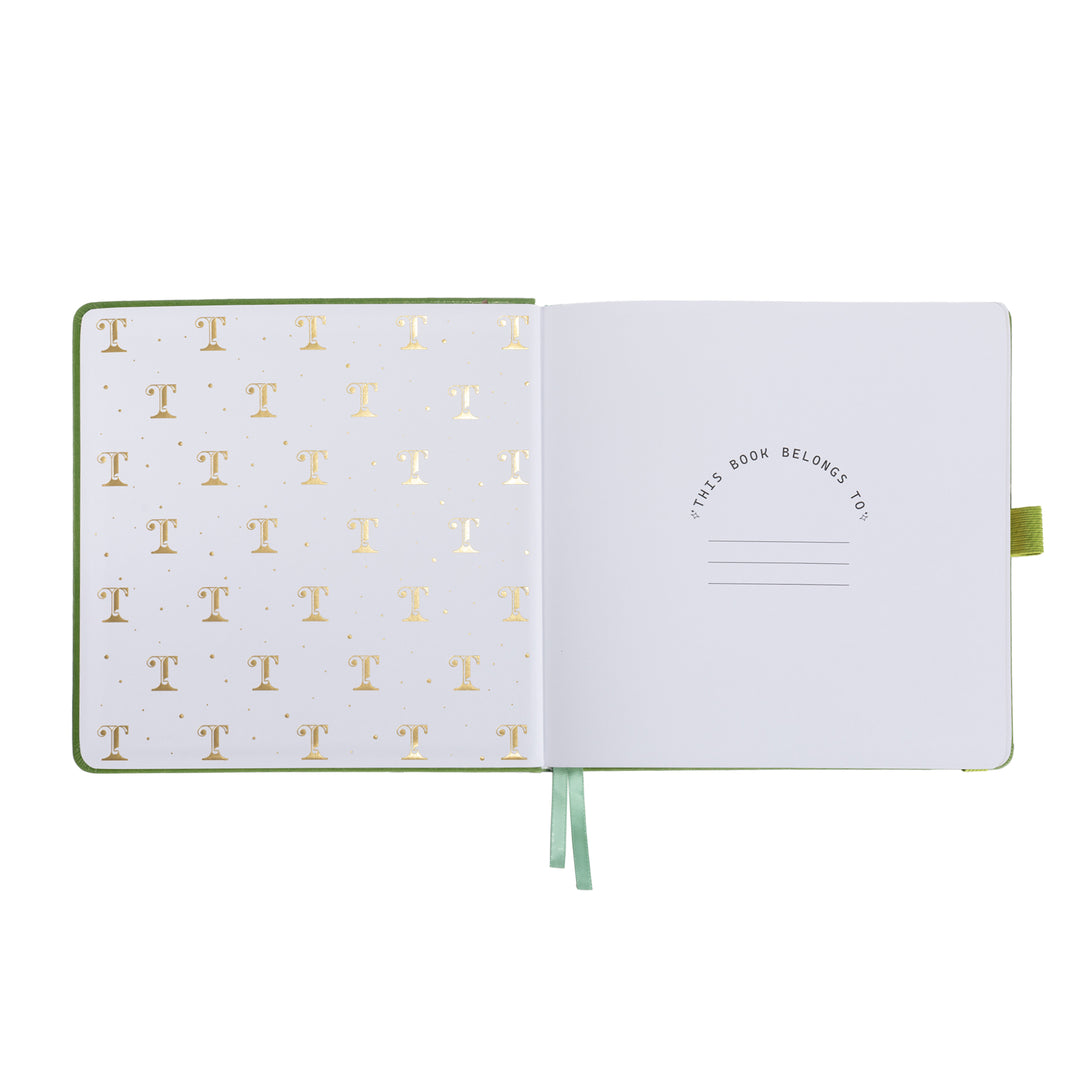 8x8 Square Sakura & Cat Dot Grid Notebook - Green