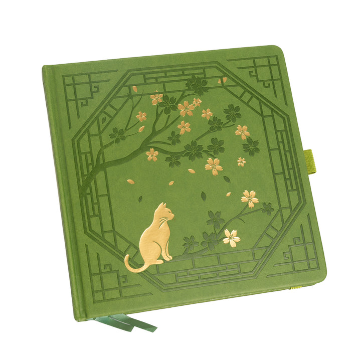 8x8 Square Sakura & Cat Dot Grid Notebook - Green