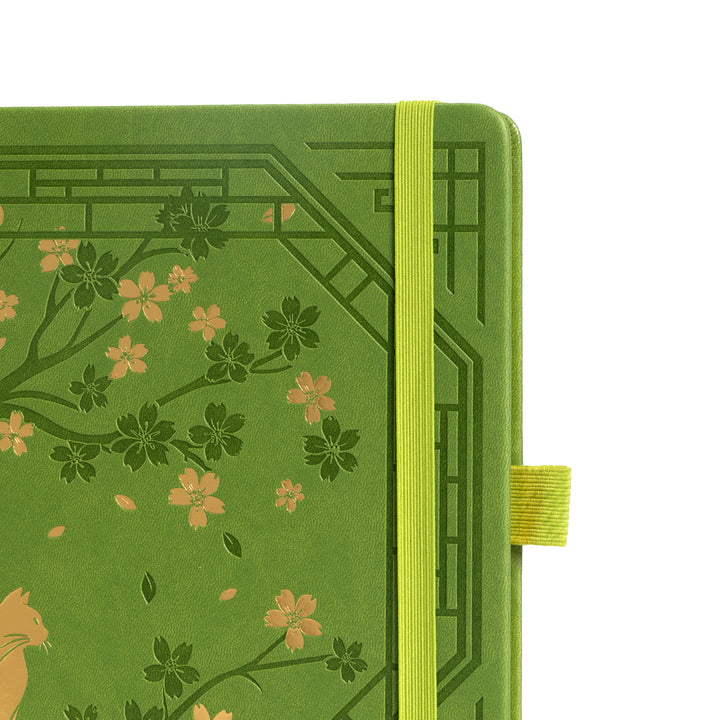 8x8 Square Sakura & Cat Dot Grid Notebook - Green