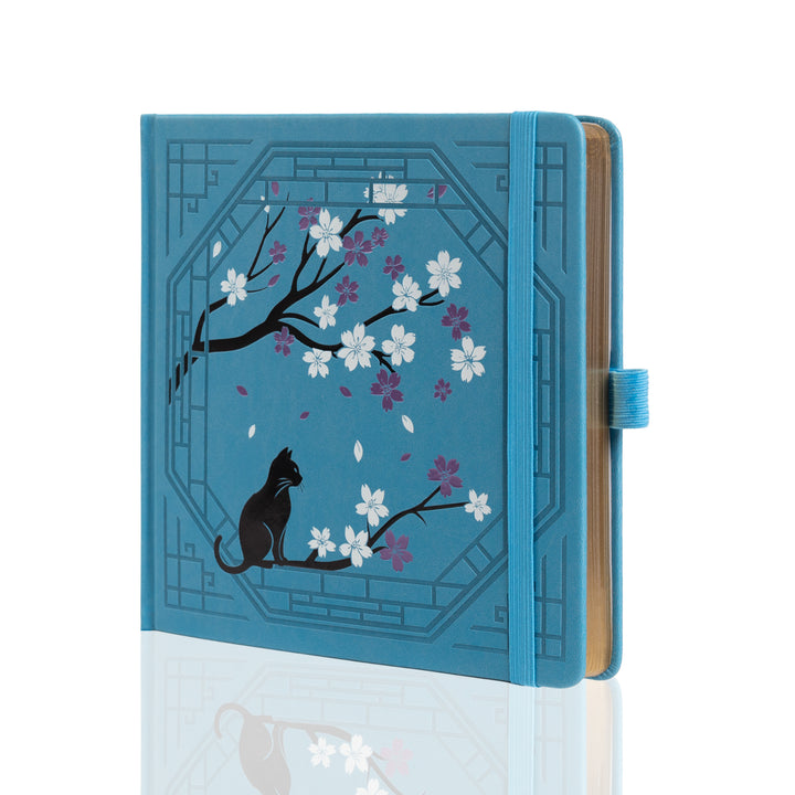8x8 Square Sakura & Cat Dot Grid Notebook - Lake Blue