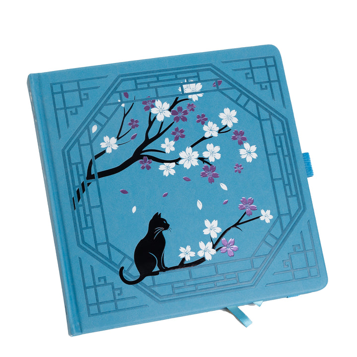 8x8 Square Sakura & Cat Dot Grid Notebook - Lake Blue