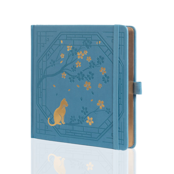 8x8 Square Sakura & Cat Dot Grid Notebook - Sky Blue