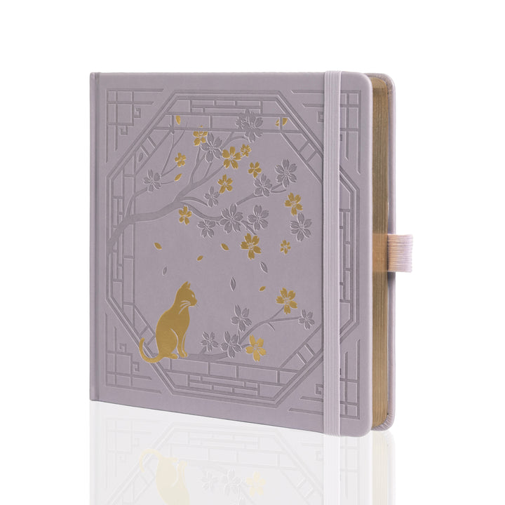 8x8 Square Sakura & Cat Dot Grid Notebook - Taro Purple