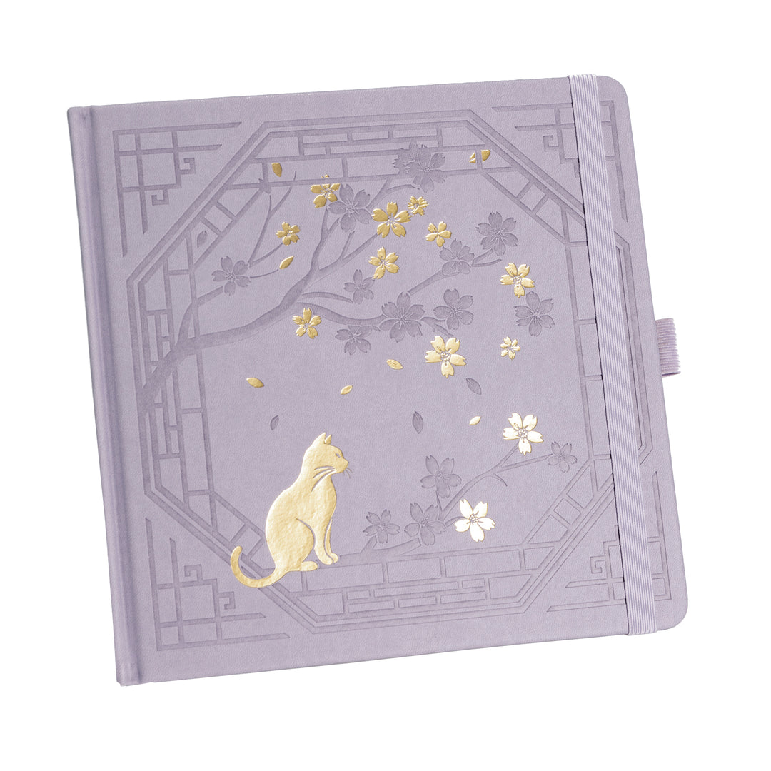 8x8 Square Sakura & Cat Dot Grid Notebook - Taro Purple