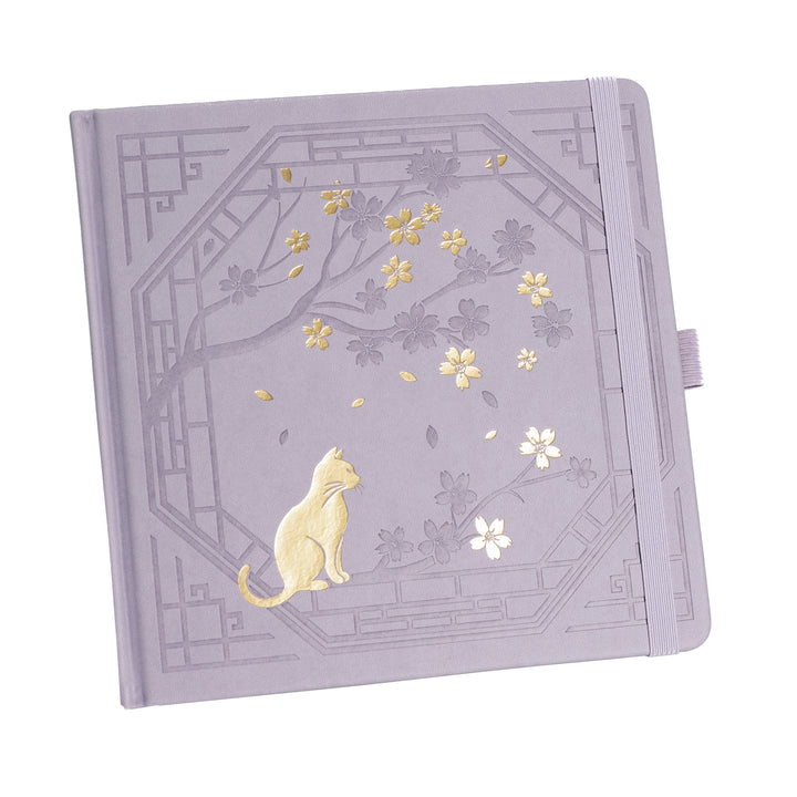 8x8 Square Sakura & Cat Dot Grid Notebook - Taro Purple