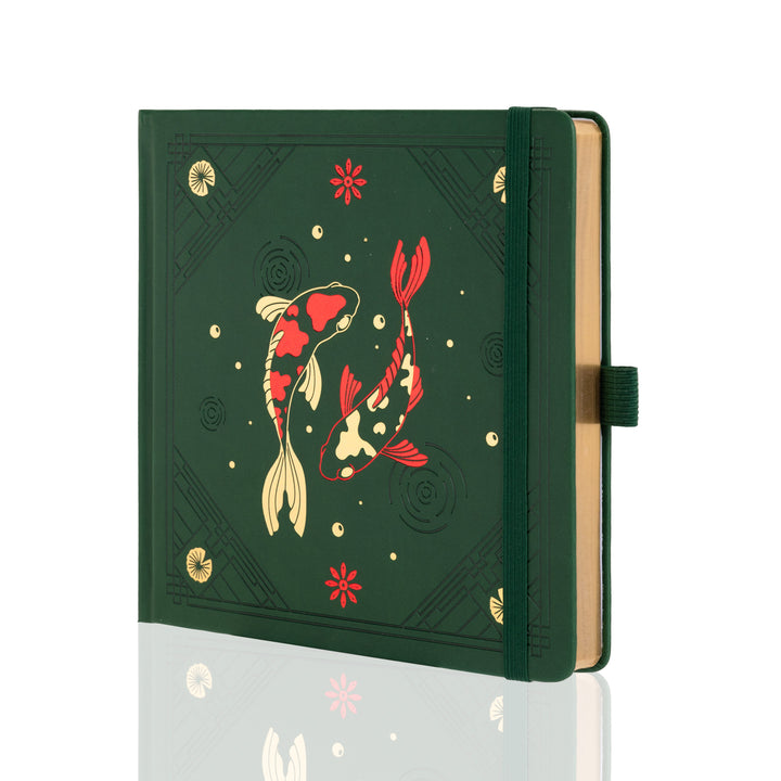 8x8 Square Lotus &amp; Koi Notebook - Deep Green
