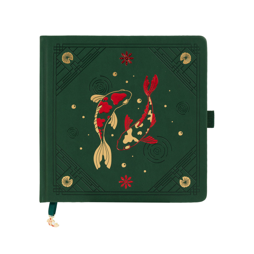 8x8 Square Lotus &amp; Koi Notebook - Deep Green