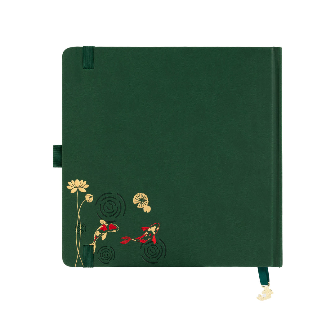 8x8 Square Lotus &amp; Koi Notebook - Deep Green