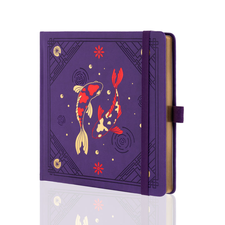 8x8 Square Lotus &amp; Koi Notebook - Deep Purple