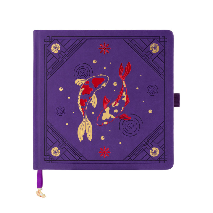 8x8 Square Lotus &amp; Koi Notebook - Deep Purple