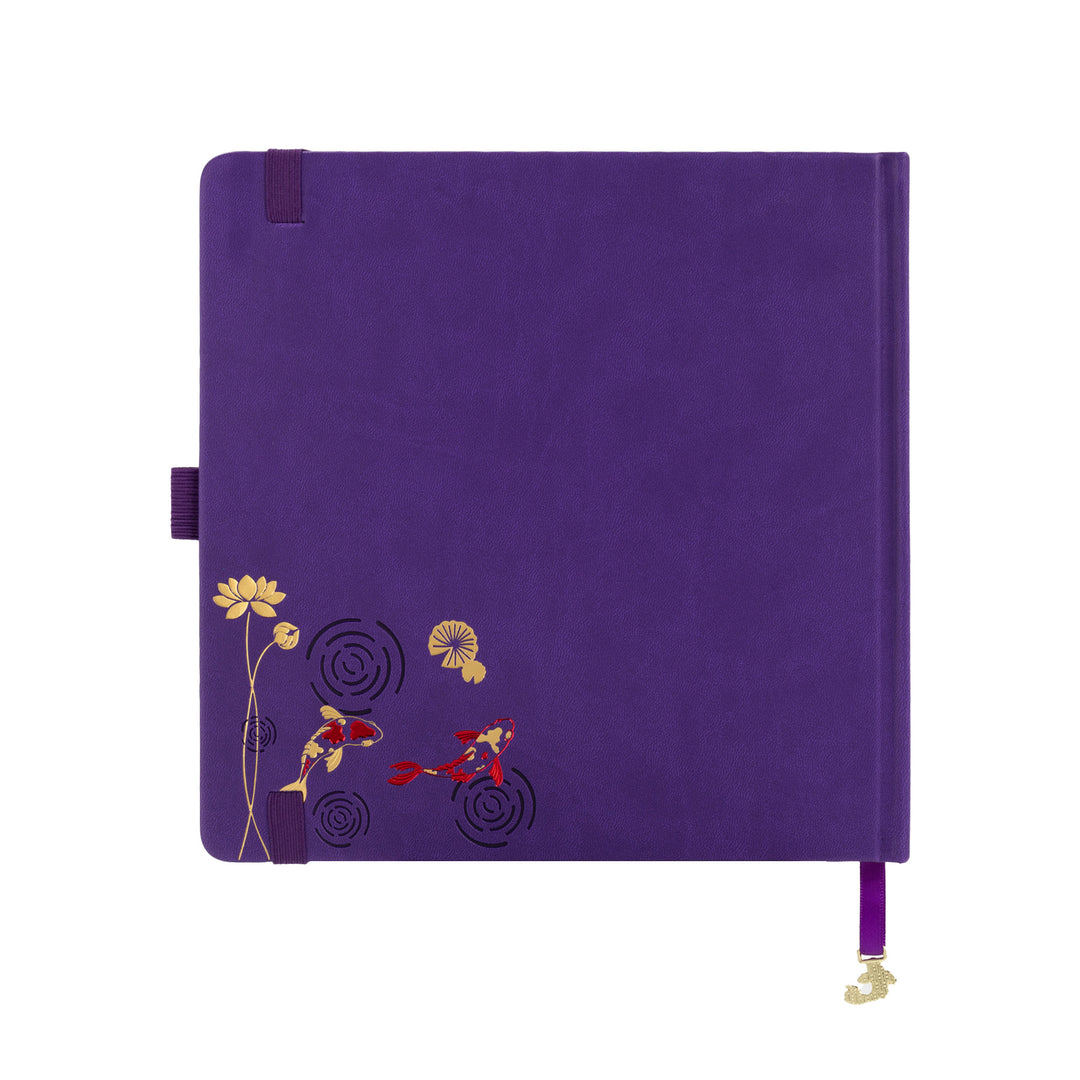 8x8 Square Lotus &amp; Koi Notebook - Deep Purple