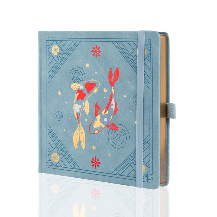 8x8 Square Lotus &amp; Koi Notebook - Light Blue